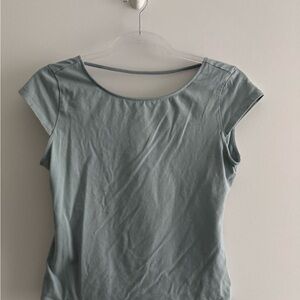 Garage Open Back Light Blue Short Sleeve Top